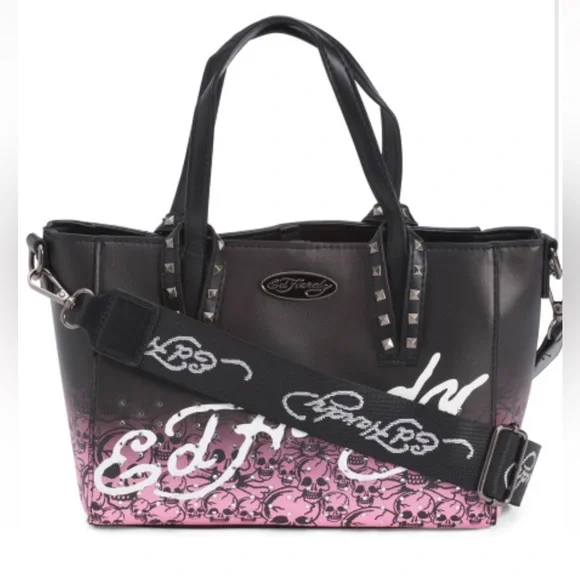 NEW!! Ed Hardy Black and Pink Shoulder Bag - Picture 1 of 7